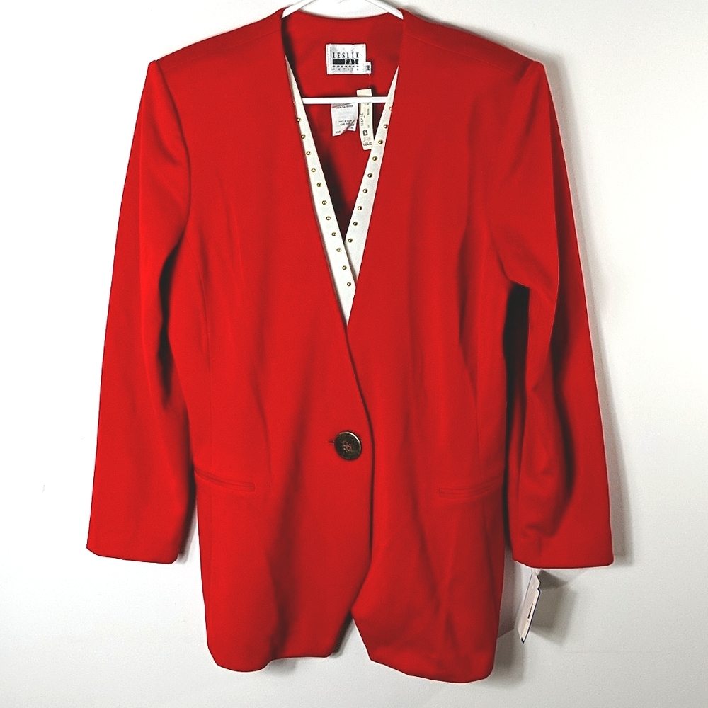 Vintage Red Leslie Fay Power Blazer With Removable Insert 16P Deadstock